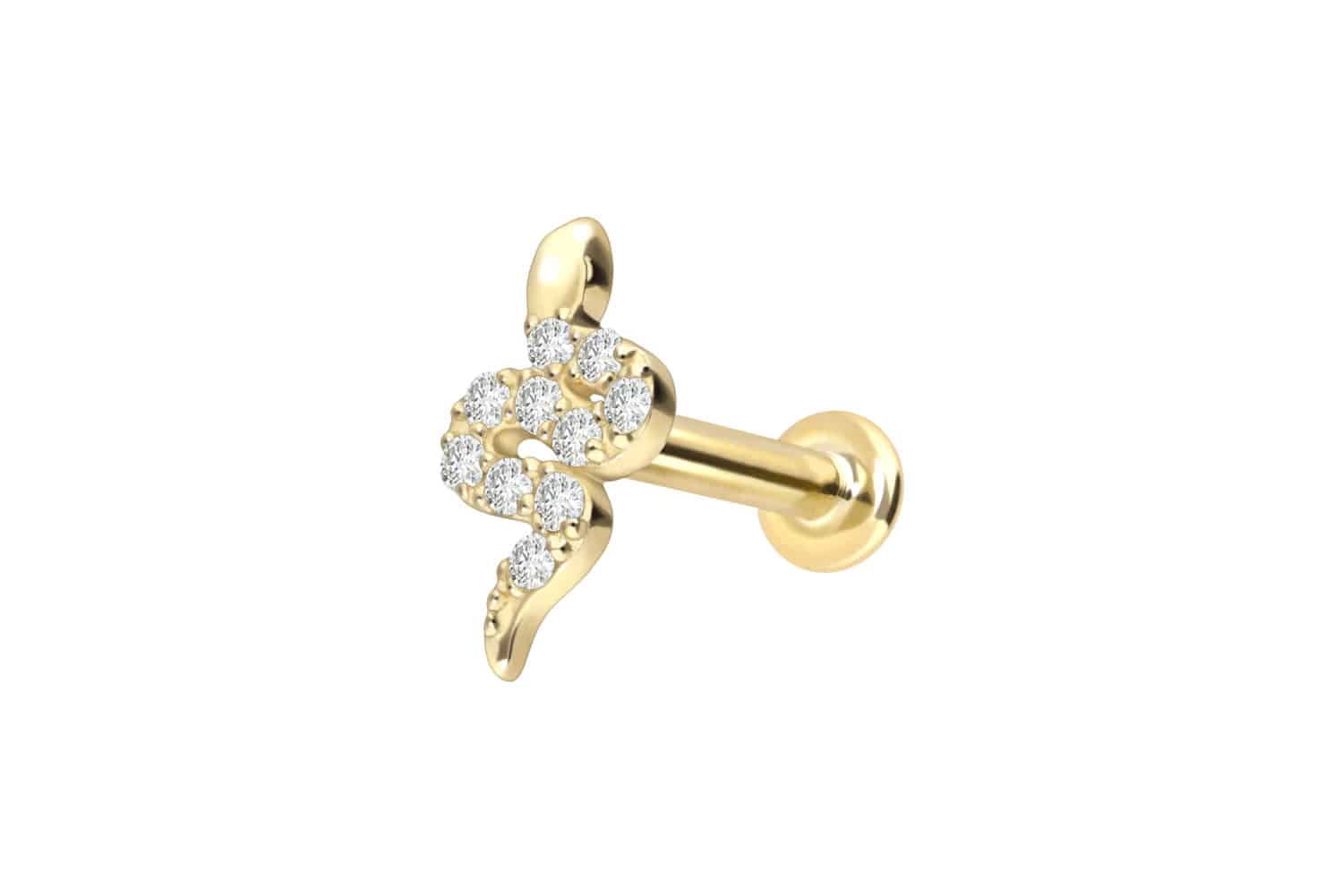 18 Karat Gold Labret Piercing mit Innengewinde DIAMANT-SCHLANGE